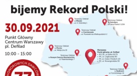 Promuję Krwiodawstwo ? biję Rekord Polski! Zdrowie, LIFESTYLE - 30 września 2021 roku odbędzie się Rekord Polski w kategorii Najwięcej krwi oddanej w ciągu 24 godzin (wiele lokalizacji). W 12 miejscach w województwie mazowieckim będzie można oddać krew, jednocześnie dołączając do wydarzenia bicia Rekordu Polski.